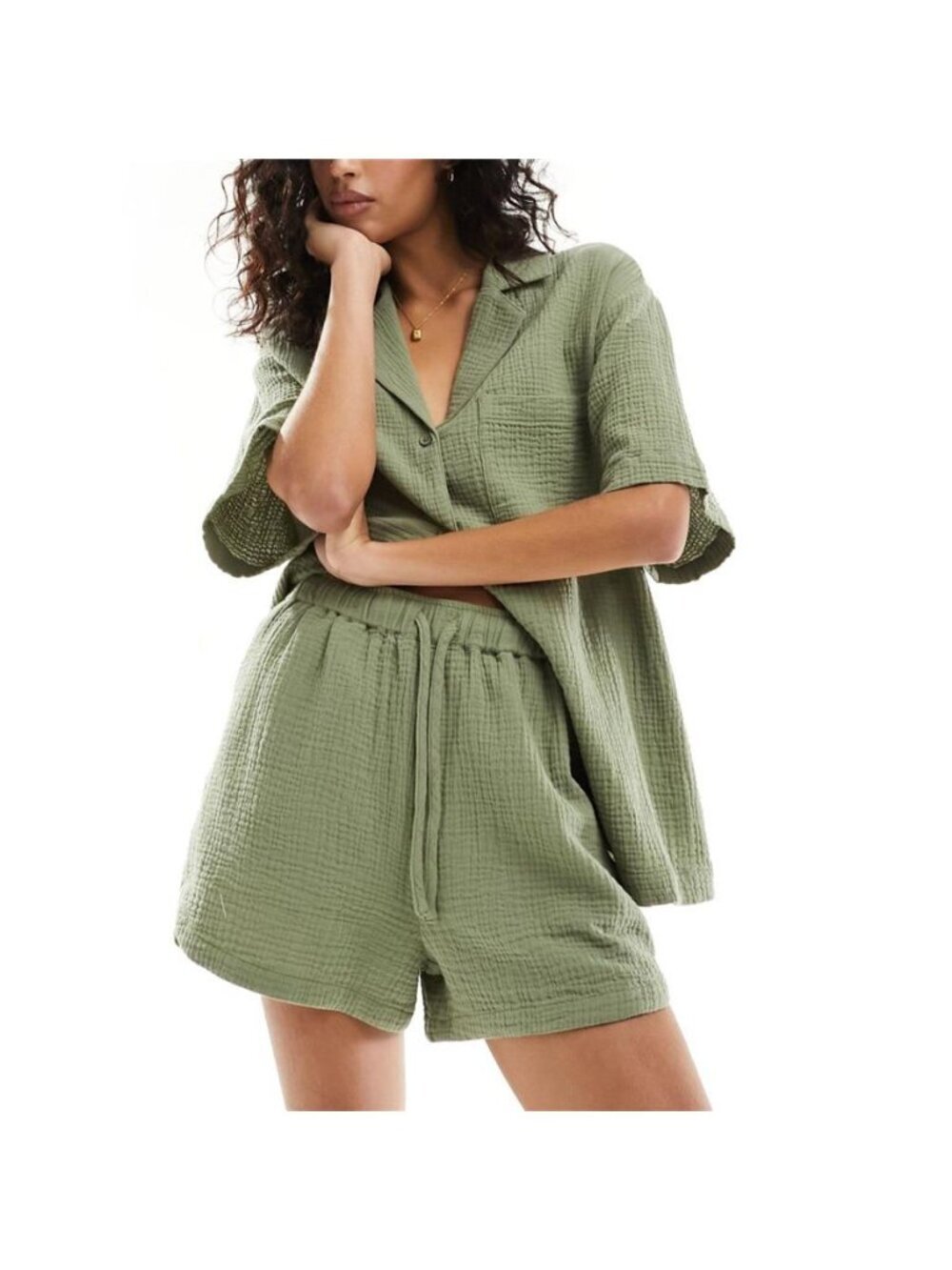 Relaxed Fit Button Up Shirt & Shorts Set